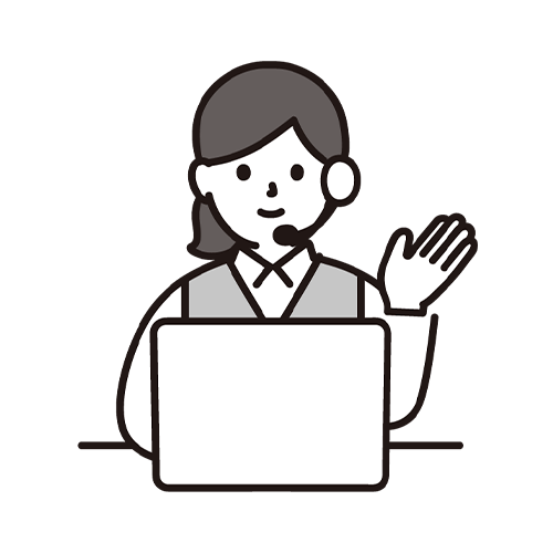 ノートパソコンの前で手を挙げている人物のイラスト