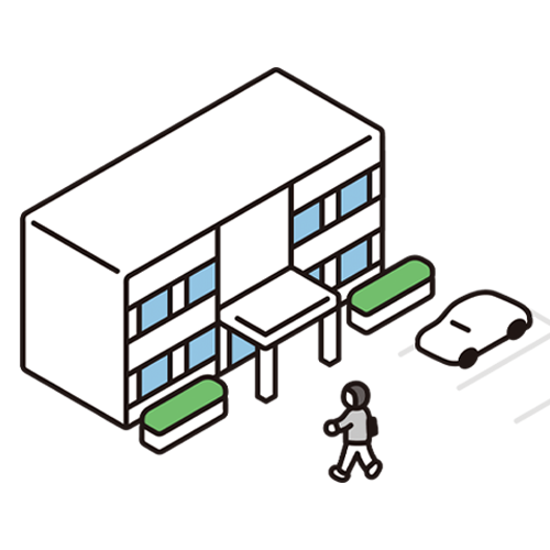建物と歩く人
